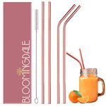 Bloomingdale Reusable Stainless Steel Straw with Cleaning Brush Long Metal Straws for Drinking, Reusable Set of 5 (2- Bend Pipe, 2- Long Straw, 1-Cleaning Brush) - Rose Gold