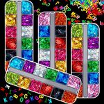 48 Boxes Holographic Letter Nail Sequins 26 Letters Holographic Nail Decals 3D Mixed Nails Glitter Flakes Laser Confetti Sequin for Nail Art Decoration Design Nail Salon