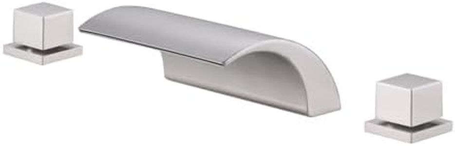 ALEASHA Waterfall Tub Faucet, 2 Handle Roman Tub Faucet, Brushed Nickel Deck Mount Bathtub Faucet, Brass 3 Holes Bathroom Faucet Without Diverter