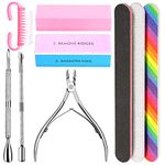 Nail File and Buffer- 3pcs Double Sided Nail File, Rectangular Nail Buffer, Buffer Block Sponge Polished, Nail Brush, Come with Cuticle Nipper and Pusher, Perfect Manicure Tool Kit for Shiny Nail