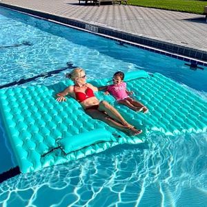 Sunrio 2025 Upgrade 114''*72'' Giant Inflatable Floating Mat-Pool Float Lake Floats for Adults with Pool Hammock Pool Mats for Floating Swimming Pool Beach Lake for Summer Water Party
