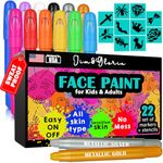 Jim&Gloria Face Paint Kit With Gold And Silver 12 Colors Large Washable Face & Body Painting Crayons with Stencils Kids Toddlers and Adults Gifts Crafts For Christmas Stocking Stuffers Safe For Sensitive Skin