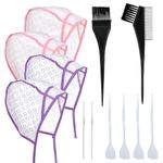 Bewudy 12 Pcs 4 Sets of Highlight Cap with Hooks, Hair Highlighting Caps, Highlight Hair Coloring Frosting Dye Kit for Salon Hair Dyeing Hairdressing (Purple+Pink)