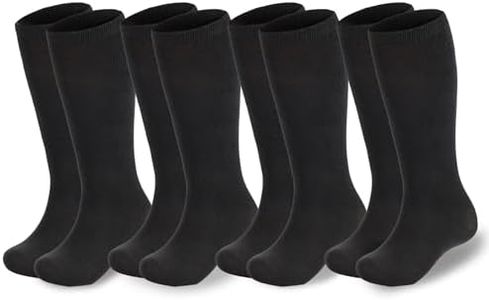 American Trends Kids Soccer Socks for Toddler Boys Girls Knee High Socks Stripes Cotton Sport Long Tube Sock 1-9 Years, Black*4, 6-9 Years