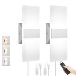 ENCOMLI Plug in Wall Sconces with Stepless Adjustable 3000K-6500K Colors and 10%-100% Brightness, Wall Sconces Lighting Indoor with Remote Control 12W Acrylic LED Wall Light Fixture (2 PACK, Silver)