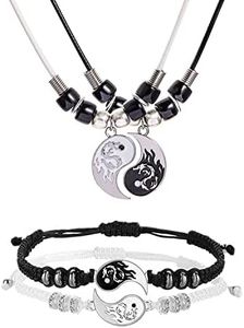 INENIMARTJ 4Pcs Yin Yang Matching Dragon Bracelet Necklaces Set for Women Men,Yin Yang Couple Bracelet Pendant Necklaces for Boyfriend Girlfriend Bff Best Friend Gift (C 4P)