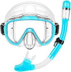 Snorkel Set, Zipoute Snorkel Dry Top Snorkeling Gear for Adults, Panoramic Anti-Leak and Anti-Fog Tempered Glass Lens, Adults Adjustable Snorkeling Set, Scuba Diving Swimming Training Snorkel Kit