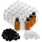 Belle Vous Mini Boston Liquor Bottles (30 Pack) - Reusable 30ml (1oz) Empty Spirit Glass Bottles with Black Screw Caps - Easy Pouring, Bottle Filling - Miniature Bottles for Weddings, Parties