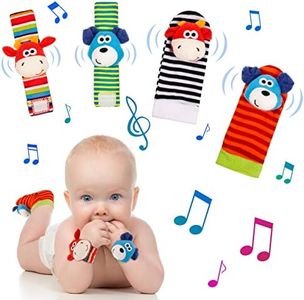 Yorgewd Bébé Poignet et Chaussettes Hochet, 4 Pcs Poignet de Bell Strap Hochets et Chaussettes Pied Bébé Chaussettes De Pied avec Jouets Ensemble Jouet d'Éveil Bébé Convient dès la Naissance