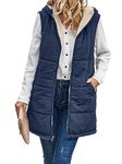 Famulily Women's Vest Plus Size Sleeveless Outdoor Long Fleece Hooded Winter Lightweight Jacket Zip Puffer Coat with Pockets Navy Blue L