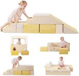 Baby Foam Climbing Blocks|Modular Kids Play Couch with 2 Cubes Indoor,Foldable Soft Play Set for Toddlers Crawling & Climbers,Beige & Yellow