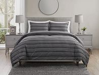 VCNY Home | Comforter Set-Soft & Lightweight Bedding with Stylish Stripe Design, Includes Matching Sham, Polyester, Grey, Twin/Twin XL