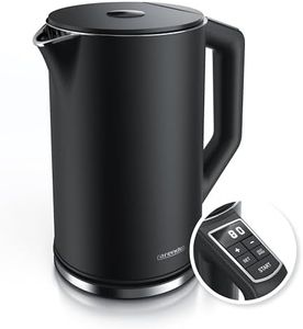 Arendo - Stainless Steel Kettle with Temperature Setting 40-100 Degrees in 5 Steps - Double Wall Design - Elegant Model - 1.5 Litre - 2200 W - Tea Maker with Temperature Display - GS - Black