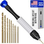 Craft911 Manual Craft Drill Sharp HSS Micro Mini Twist Drill Bits Set. Pin Vise Hand Drill for Jewelry Making; Small Hand Drill for Resin, Rotary Tools for Wood, Jewelry, Plastic, Miniature - Blue