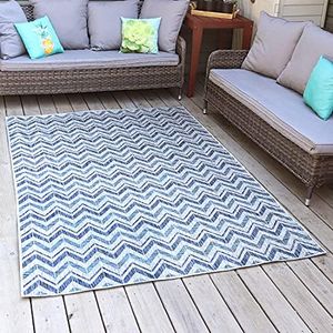 Sunnydaze Chevron Dreams 5 x 7 Foot Weather-Resistant Indoor or Outdoor Area Rug - Blue/Gray (5' 3" x 7' 3")