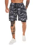 MOVEUP Mens Running Shorts 7 inch 2 in 1 Workout Dry Fit Short with Pockets Quick Dry Athletic Gym Training Short with Liner Camouflage Small