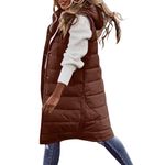 Dazajoo Long Puffer Vest for Women Sleeveless Casual Parkas Plus Size Hooded Winter Warm Coat Outdoor Puffer Quilted Vest, Brown-2, X-Large