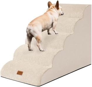 GoGoBunny Ramp Dog Stairs for High Beds 24.4" H, 5-Step Extra Wide Dog Slope Stairs with Durable Waterproof Fabric Cover, Pet Steps for Old Large Dogs Climbing, Non-Slip Sturdy Indoor Step, Beige