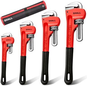 SHALL 4-Piece Pipe Wrench Set, 8" 10" 12" 14" Heavy-Duty Adjustable Pipe Wrenches with Soft Grip, Premium Plumbing Wrench Set with Storage Bag, Drop Forged & Heat Treated