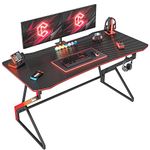 CubiCubi Simple Gaming Desk Z Shaped 55 inch Gamer Workstation, Home Computer Carbon Fiber Surface Gaming Desk PC Table with Headphone Hook