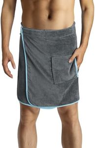 HOMELEVEL Toalla de Sauna - 100% algodón con Bolsillo para Hombre - Toallas Gimnasio Talla Ajustable a la Cintura - Apta para Lavadora - Gris Oscuro