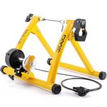 Bike Trainer, Magnetic Bicycle Stationary Stand for Indoor Exercise Riding, Portable, Quick Release Skewer & Front Wheel Riser Block Included (Yellow)