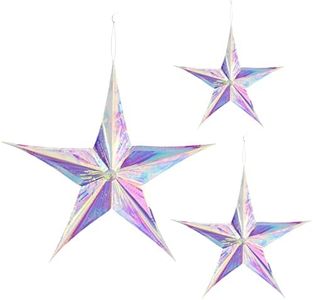 BELLE VOUS Stelle di Natale Decorazioni Albero di Natale Pieghevoli a 5 Punte Iridescenti (x3) - 3 Misure - Stelle Natale Albero 3D in Plastica da Appendere per Feste e Fai-da-Te - Stelle Decorative