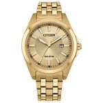 Citizen Men's Eco-Drive Classic Peyton Watch, 3-Hand Date, Sapphire Crystal, Luminous Markers, Gold Tone, Gold Tone, 5 Inches, Classic