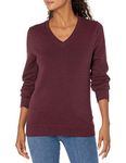 Amazon Essentials Women's 100% Cotton Long-Sleeve V-Neck Sweater, Burgundy, Large