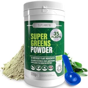 Super Greens Powder - 35 Organic Plant Ingredients for Gut Health - Vegan - Gluten-Free Superfood Powder - 30 Day Supply - 300g - Daily Vitamins and Probiotics for Digestive Health