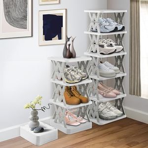 RILUKICH 6 Tier Collapsible Kids Shoe Rack, Small Vertical Foldable Shoe Organizer for Front Door Entrance, Dorm, Bedroom, and Small Spaces (Grey-w)