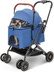 PSK PET MART Pet 3-in-1 Foldable Dog Stroller with Detachable Carrier 4 Wheels 360 Degree Front Wheel Swivel Cat with Storage Basket Multicolor