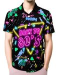 CLOFANWIN Men's 80s Shirt Outfit Prom Neon Disco Rero Party Cruise Button Down Shirts, Black, Large