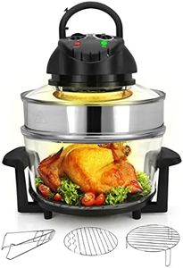 Nutrichef Convection Countertop Toaster Oven - Healthy Kitchen Glass Air Fryer Roaster Oven, Bake, Grill, Steam Broil, & Roast - Includes Glass Bowl, Broil Rack, & Toasting Rack - 18 Quart Capacity