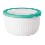 Oggi Prep, Store & Serve Plastic Bowl w/See-Thru Lid- Dishwasher, Microwave & Freezer Safe, (2.6 qt) White/Aqua