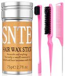 Hair Wax Stick, Edge Brush, Rat Tail Comb, Teasing Brush 4Pcs Kit, Wax Sticks for Hair & Wig Flyaways, Edges Brush for Edge Control, Rat Tail Comb for Women, Bristle Hair Brush for Women Styling