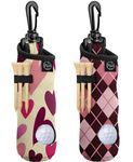 PAAR CLUB | 2 Set Golf Ball & Golf Tee Holder | Golf Gifts for Women, Mom, Girls & Lady Golfers | Golf Ball Pouch + Keychain Clip-On Bag Accessory | Golf Tournament Prizes | Pink Argyle & Hearts