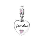 KunBead Grandma Pink Heart Love Family Birthday Dangle Bead Charms Compatible with Pandora Charm Bracelet for Women