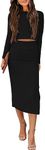 PRETTYGARDEN Womens 2024 Fall 2 Piece Outfits Track Suits Long Sleeve Crop Tops Bodycon Midi Skirt Slit Dress Matching Sets (Black,Medium)