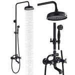 AlenArt Outdoor Shower Fixtures Oil Rubbed Bronze Shower Faucet Set 8-Inch Rainfall Shower Head with Handheld Spray Tub Spout Double Cross Bathroom Wall Mounted