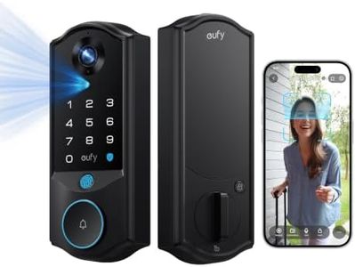 eufy Security Video Smart Lock E40, Front Door Lock with Facial Recognition | 3-in-1 Smart Entry Deadbolt with Video Doorbell, 2K Camera, Face Unlock Keyless Entry, 32GB Local Storage, Dual Power, Matter