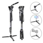 Carbon Fiber Video Monopod Kit-VM70CK Professional Hydraulic Fluid Head Monopod Removable Multifunctional Travel Tripod Stand for Gopro DSLR Camera Telescopic Camcorders, Max Load 22lb/10 kg