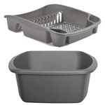 ZARVICZONIA Plastic Dish Drainer and Rectengular Bowl (set of 2) Silver Grey Plate Holders Organizer Dish Storage Dying Rack for Kitchen Counter Cabinet Cupboard