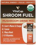 VitaCup Shroom Fuel, Mushroom Based Instant Coffee Alternative Packets, Mushroom Coffee Substitute w/Cacao, Cinnamon, Chaga, Lions Mane, & Maca for Energy, Immune Support, & Focus, 24ct