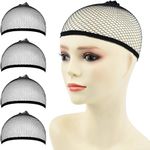 Hot Hairs Stretchable Hair Wig Caps for Women Men Full Head Black Hair Mesh Net Cap for Wig, Black, Pack of 2