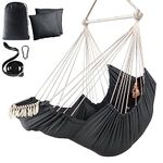 Chihee Hammock Chair Hanging Chair with Foot Rest 2 Cushions Max 550lbs Robust Metal Spreader Bar Collapsible Easy Storage Soft Cotton Swing Chair Strong Strap Iron Carabiner Side Pocket Included