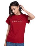 Bewakoof Official Friends Merchandise Women's Typography Boyfriend Fit Half Sleeve Round Neck Cotton T-Shirt