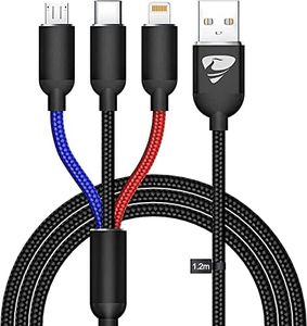 Aioneus Multi USB Charger Cable 1.2m(4ft) Nylon Braided Multi Charging Cable USB to Lightning/Type C/Micro 3 in 1 Universal Charger for Cell Phones and Tablets and More