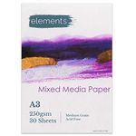 Elements A3 Mixed Media Book Glue Bound Artist Paper Pads, Cold Pressed (250gsm), Acid-Free, 30 Sheets for Painting, Drawing, Sketching A3