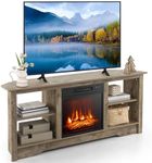 Tangkula 58” Fireplace TV Stand, Home Entertainment Center with 18” 1400W Electric Fireplace, with Remote & Adjustable Brightness, Corner Media Console Table for up to 65” TVs